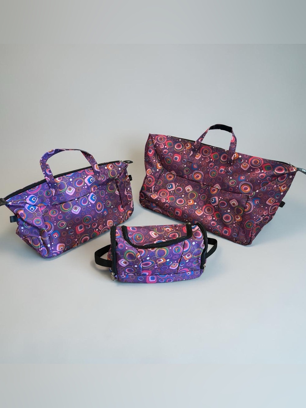 3 Pc Rolling Travel Bag Set Duffel Tote Cosmetic Case Matching Luggage